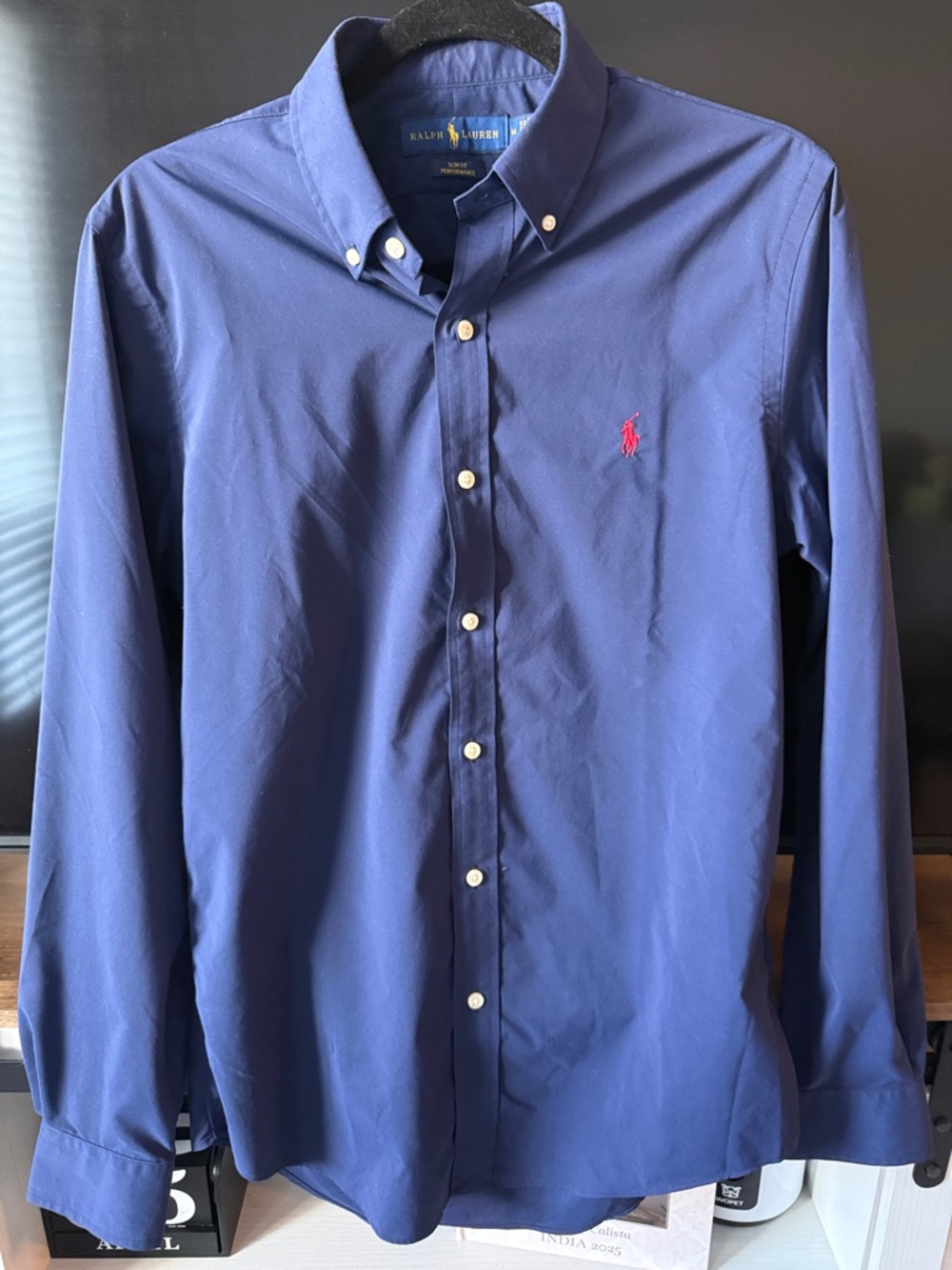 Ralph Lauren Men’s Medium Slim-Fit Navy Blue Performance Shirt